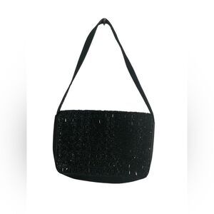 Women’s Vintage Evening Glitter Handbag Black Beaded Purse Handbag Size Small